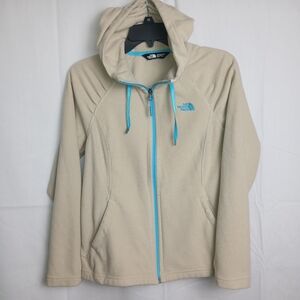 The North Face Women's Cream Fleece Hoodie Jacket with Blue Trim